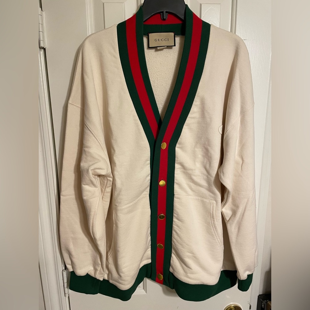 Gucci Men’s size small lightweight cotton cardigan with stripe detail